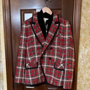 Veronica Beard Red and Black Checkered Blazer